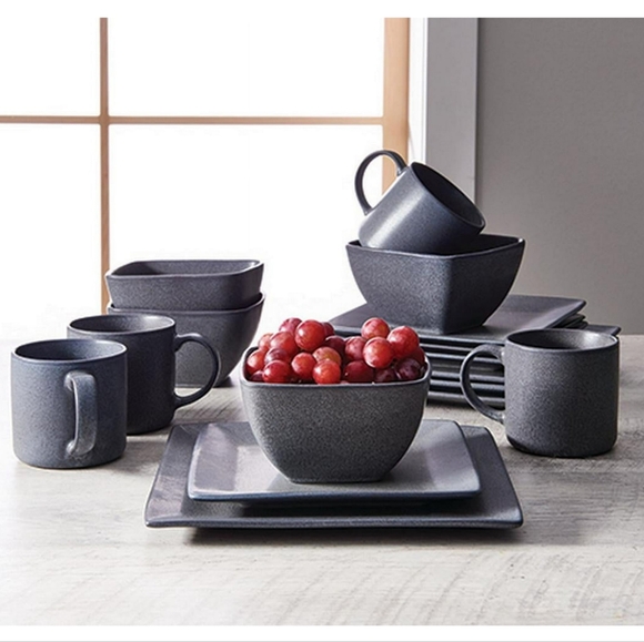 Homes & Gardens- Dark Gray Square Stoneware 16-Piece Dinnerware Set - Picture 2 of 7